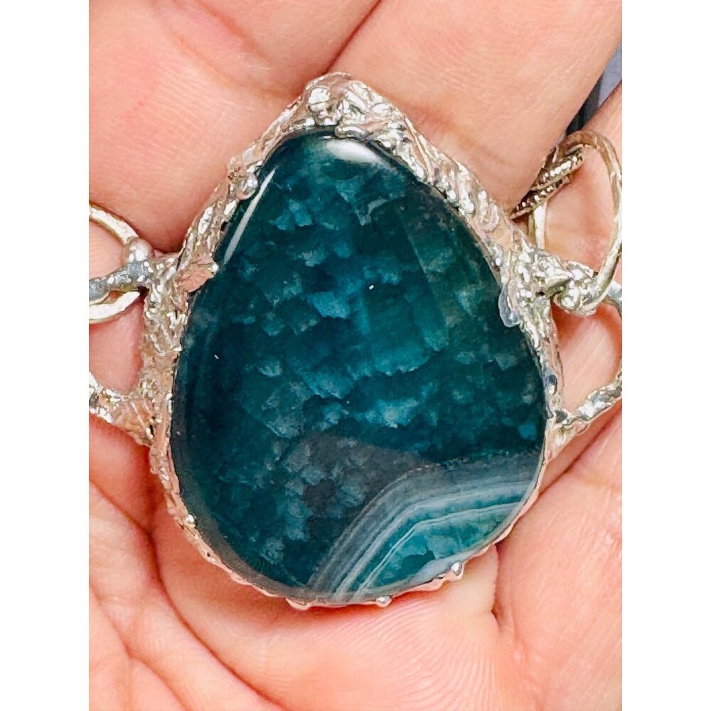 Indian Moss Agate Gemstone Artisan Pendant Necklace/Bracelet Silver Blend Frame - Picture 3 of 16